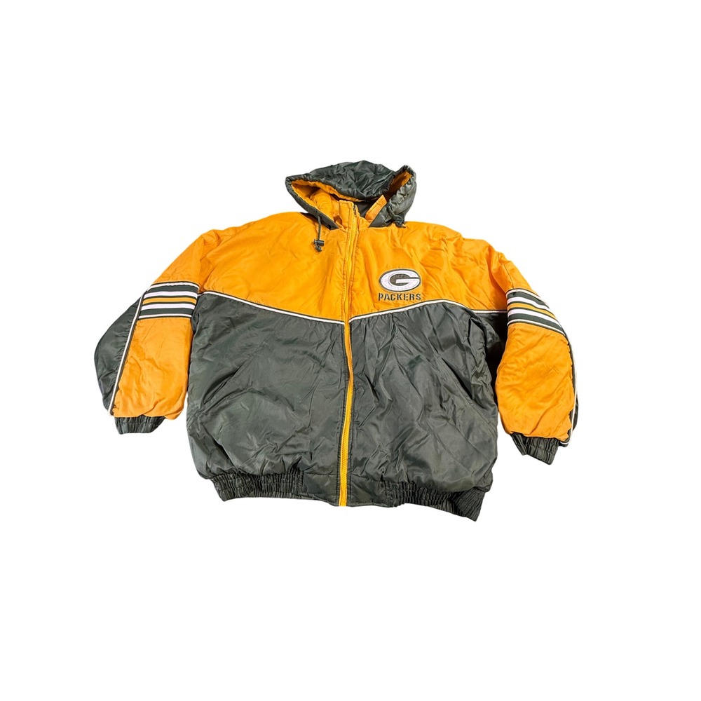 Vintage Green Bay Packers Game Day‎ Puffer Jacket Sz XL Hooded NFL